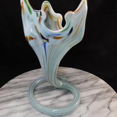 Beautiful Hand Blown Milky Swirl Glass Vase 8"