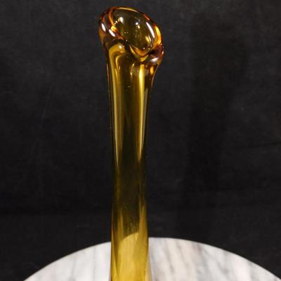 Vintage MCM Amber L.E. Smith Slung Glass Vase 10.5"