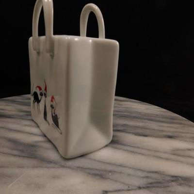 Small P. Buckley Moss Porcelain Shopping Bag w/ Cats 4.5" Tall