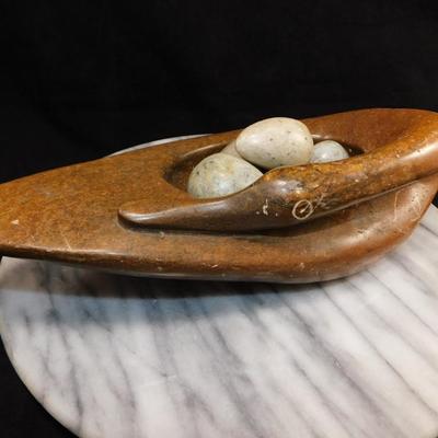 Vintage Soapstone Swan w/ 5 Soapstone Eggs 11"x3.5"