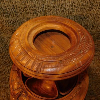 Mid 20th Century Monkey Pod 3 Tier Appetizer/Condiment Centerpiece