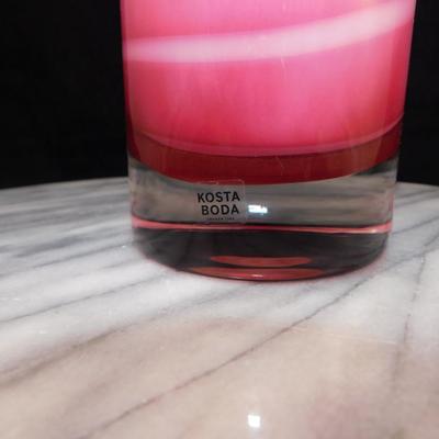 Engraved Kosta Boda Pink Swirl Vase By Anna Ehrner 15.5" Numbered
