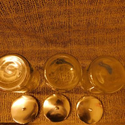 Lot of 3 Vintage Glass Apothecary Jars - Cotton, Gauze, + Tongue Depressors