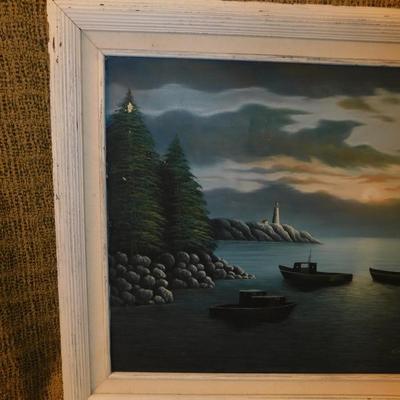 Original Acrylic on Canvas Ocean-Scape in Barnwood Frame