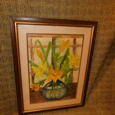 Framed & Matted P. Fisher Still Life Flowers Print 26.75”x21”