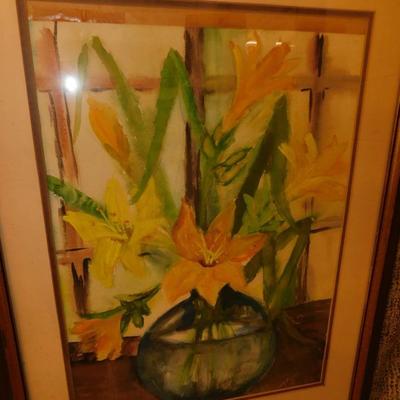 Framed & Matted P. Fisher Still Life Flowers Print 26.75”x21”