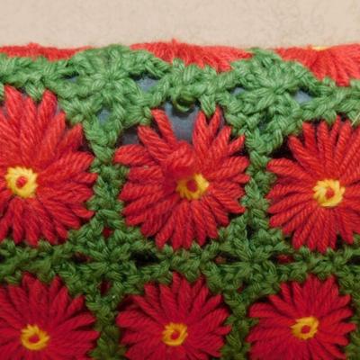 Beautiful Vintage Green and Red Floral Throw Blanket