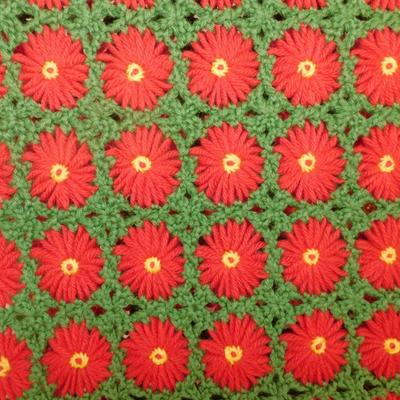 Beautiful Vintage Green and Red Floral Throw Blanket
