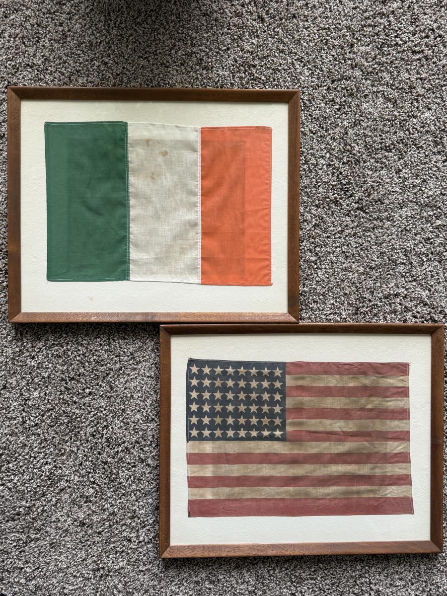 LOT 65L: Framed Vintage Flags - 48 Star US Flag & Ireland Flag ...