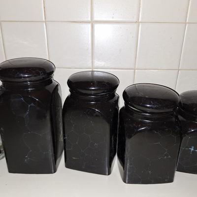4 Black "Marble" Canisters