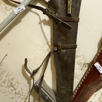 Vintage dark leather & brass rifle Scabbard - no contents