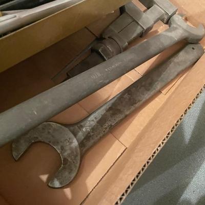 Box of Vintage Wrenches - Pipe Wrench/Craftsman Socket Wrench +