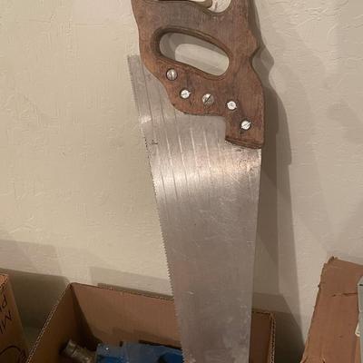 Box of 7 lot of mostly Hammers & Digging Pick