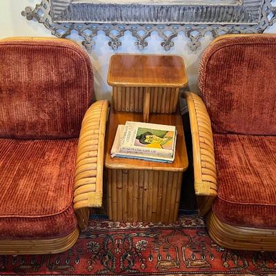Vintage Paul Frankl Restored Rattan Fan Arm Lounge Chair Mid Century Modern