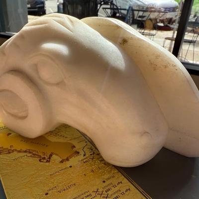 Hollywood Regency Italian Marble Ram Head Bookends