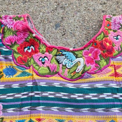 Vintage Guatemalan Poncho with Needlework Floral
