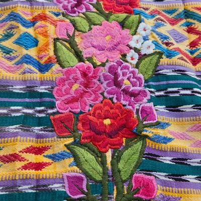 Vintage Guatemalan Poncho with Needlework Floral
