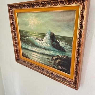 Sale Photo Thumbnail #69: Framed oil on canvas ocean scene by CRISTI 25” x 21”