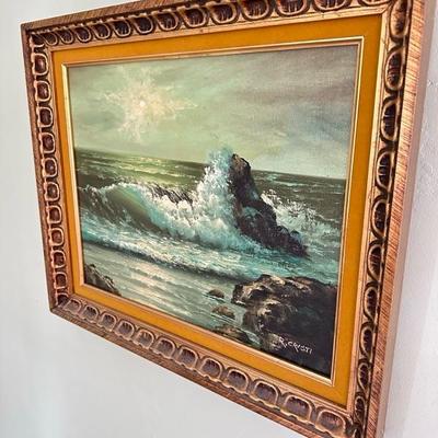 Sale Photo Thumbnail #70: Framed oil on canvas ocean scene by CRISTI 25” x 21”