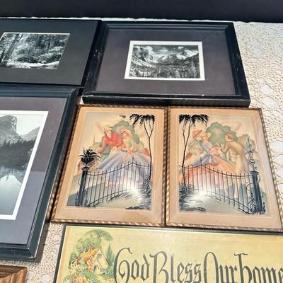 Sale Photo Thumbnail #90: Variety of small framed art, and wall decor