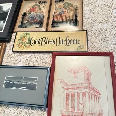 Sale Photo Thumbnail #86: Variety of small framed art, and wall decor