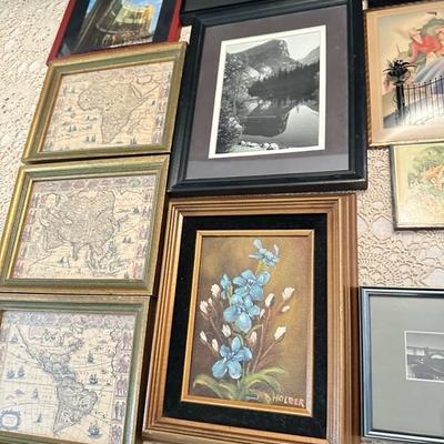 Sale Photo Thumbnail #87: Variety of small framed art, and wall decor