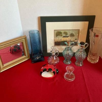 Sale Photo Thumbnail #348: Misc home decor, kitchen items, mirror, vase, vintage Luxor souvenir glass cup