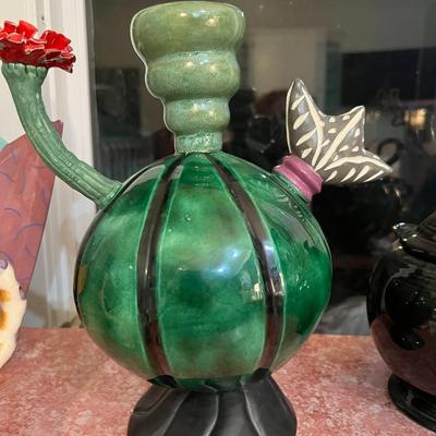 Unique Green Teapot with Flower Spout