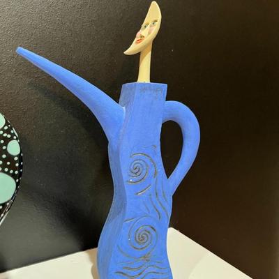 M. Tiller 1999 Moon Face Tall Blue Teapot