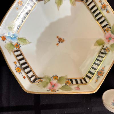 Antique Hexagon Hand-painted Nippon Japan gold footed bowl