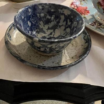 Bastine Pottery Spongeware Teddy Bear plate and cup 1986