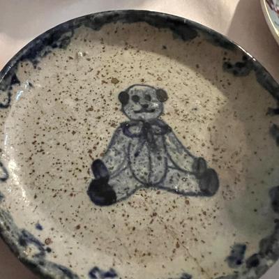 Bastine Pottery Spongeware Teddy Bear plate and cup 1986