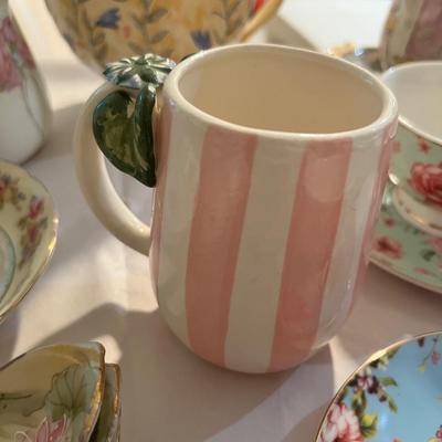 Paper Windows pink stripe with flower pottery coffee mug