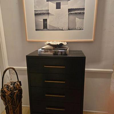 Ebonized chest with brass pulls 5 drawer 