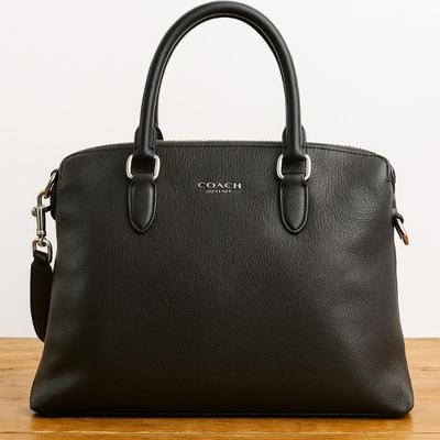 Coach Pebbled Leather Business Tote – Black, Unisex, Sleek & Spacious