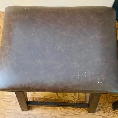 Pair of Dark Wood Barstools with Padded Faux Leather Seats – Counter Height