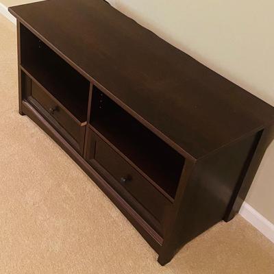 Dark Wood Media Console / TV Stand with 2 Drawers & Open Shelves