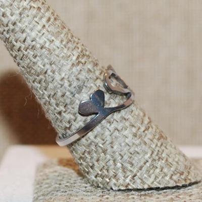 Size 9 Delicate Stainless Steel "TRIPLE HEARTS" Ring (1.5g)