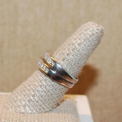 Size 5¾ Set of 2 Stackable Half Infinity Style Wedding/Engagement Rings on Silver Tone Bands (7.1g)