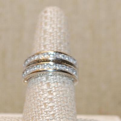 Size 5¾ Set of 2 Stackable Half Infinity Style Wedding/Engagement Rings on Silver Tone Bands (7.1g)