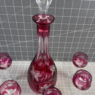 Cranberry Glass, Liquor Set - Wow! 