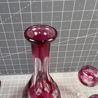 Cranberry Glass, Liquor Set - Wow! 