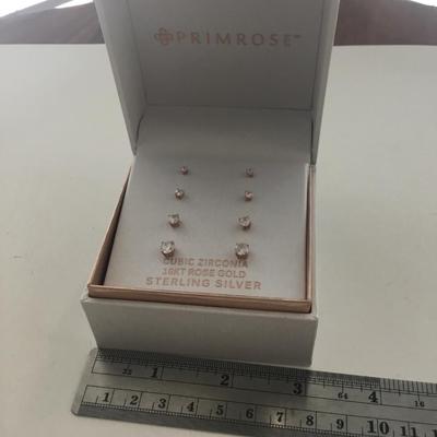 Cubic zirconia 18kt rose gold sterling silver stud earrings