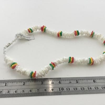 Vintage made in the Philippines white green red and yellow necklace