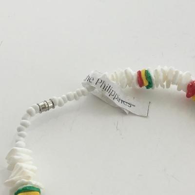 Vintage made in the Philippines white green red and yellow necklace