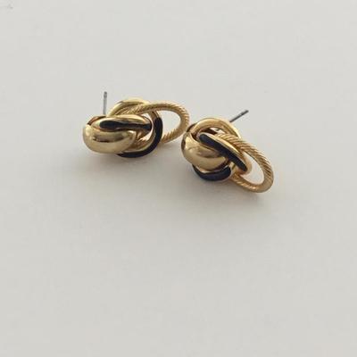 Gold tone with black unmarked fashion earrings