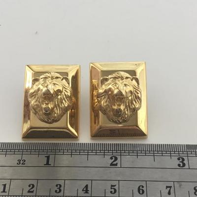Unmarked gold tone lion statement earrings