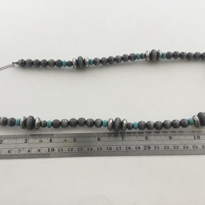 Silver tone blue howlite type beaded necklace