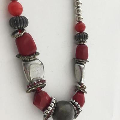 Silver tone red statement necklace