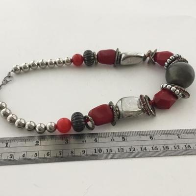 Silver tone red statement necklace